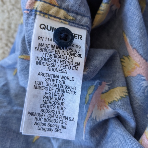 Quiksilver Button Up Shirt Parrots Modern Fit Blue - Picture 9 of 11